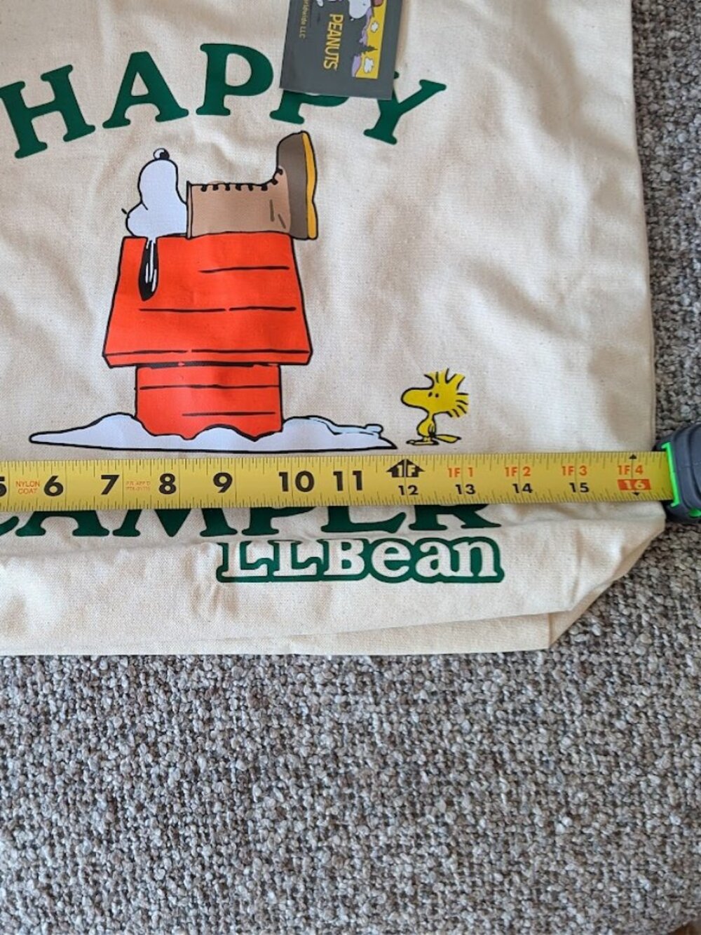 NEW!!L.L. BEAN x Peanuts Snoopy “HAPPY CAMPER” Canvas Tote Bag - Picture 4 of 7